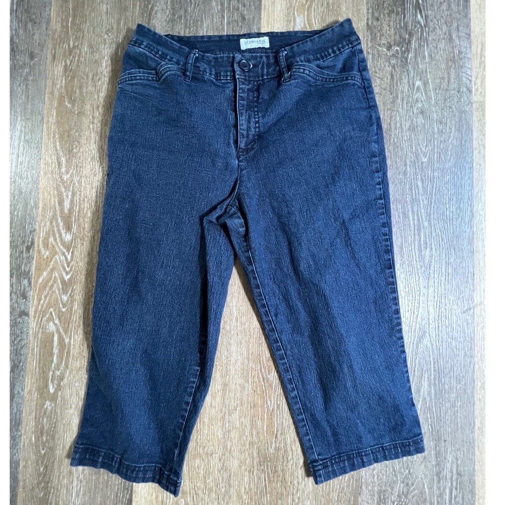 St. Johns Bay Capri Jeans Womens 8 Blue Dark Wash Stretch Cropped Denim 4951